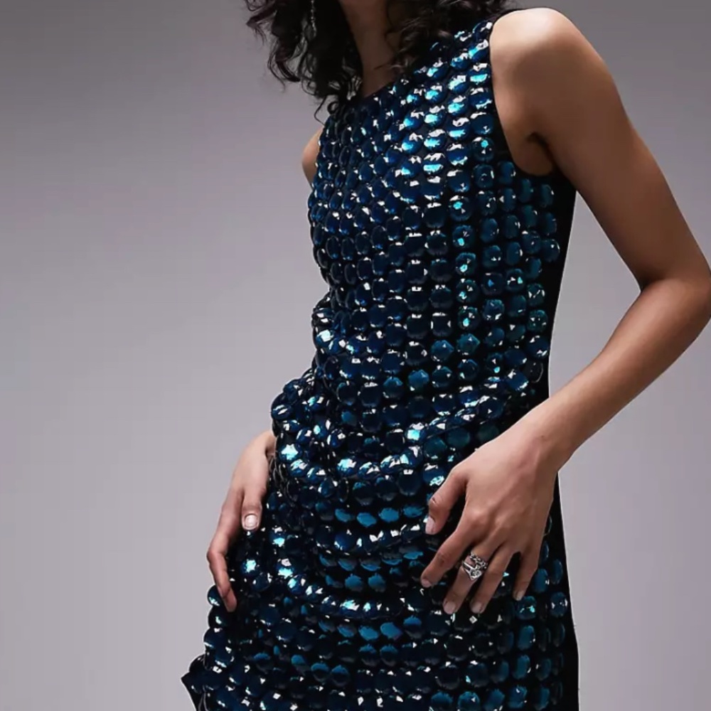 Topshop Navy Blue Sequin Mini Dress